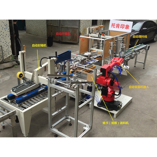 鄭州自動開箱+機(jī)器人裝箱+自動封箱